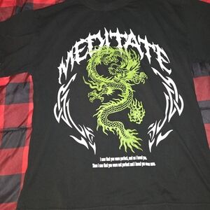 Black and Green Dragon Meditate Streetwear T-Shirt